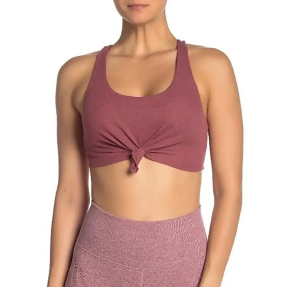 Alo Yoga Knot Tank Cropped Bra Scoop Neck Racerback Ribbed In Pink Size XS